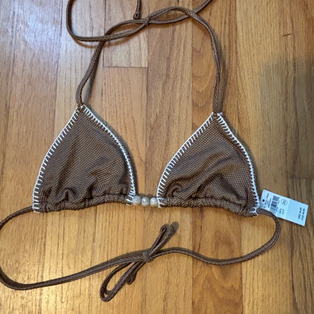 NWT- Small Aerie Brown Bikini Top with Pearl Detail